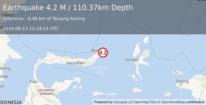 Earthquake Northern Molucca Sea (4.2 M) (2025-06-13 12:14:13 UTC)