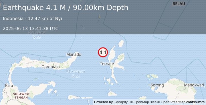 Earthquake Halmahera, Indonesia (4.1 M) (2025-06-13 13:41:38 UTC)