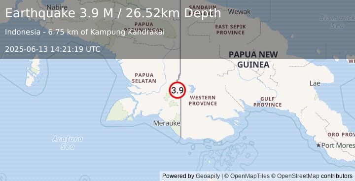 Earthquake West Papua, Indonesia (3.9 M) (2025-06-13 14:21:19 UTC)
