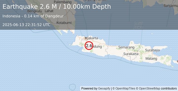 Earthquake Java, Indonesia (2.6 M) (2025-06-13 22:31:52 UTC)