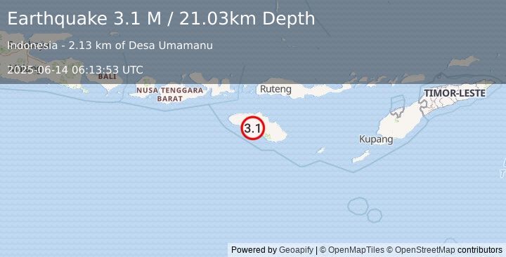 Earthquake Sumba Region, Indonesia (3.1 M) (2025-06-14 06:13:53 UTC)