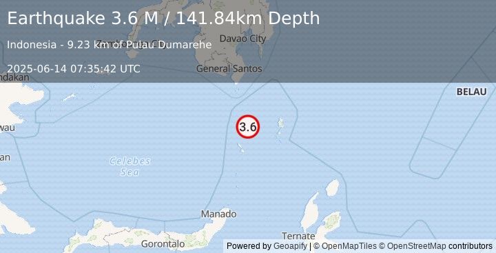 Earthquake Talaud Islands, Indonesia (3.6 M) (2025-06-14 07:35:42 UTC)