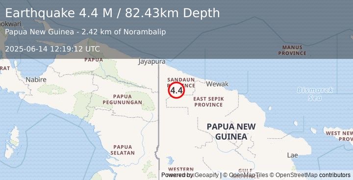 Earthquake New Guinea, Papua New Guinea (4.4 M) (2025-06-14 12:19:13 UTC)