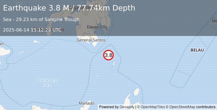 Earthquake Mindanao, Philippines (3.8 M) (2025-06-14 15:12:28 UTC)