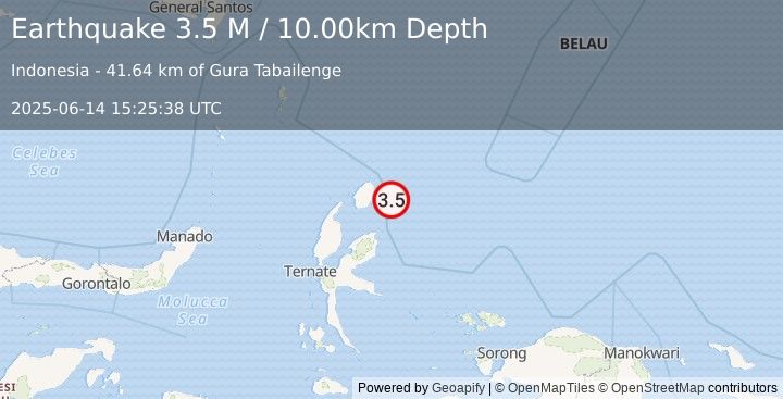 Earthquake Halmahera, Indonesia (3.5 M) (2025-06-14 15:25:38 UTC)