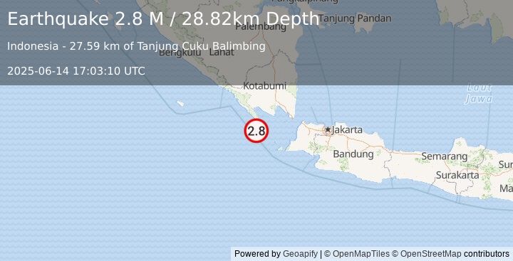 Earthquake Sunda Strait, Indonesia (2.8 M) (2025-06-14 17:03:10 UTC)