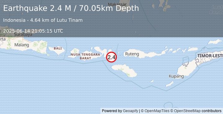 Earthquake Flores Region, Indonesia (2.4 M) (2025-06-14 21:05:15 UTC)