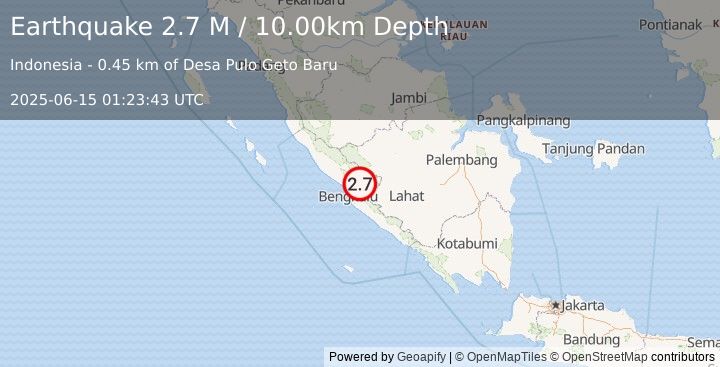 Earthquake Southern Sumatra, Indonesia (2.7 M) (2025-06-15 01:23:43 UTC)