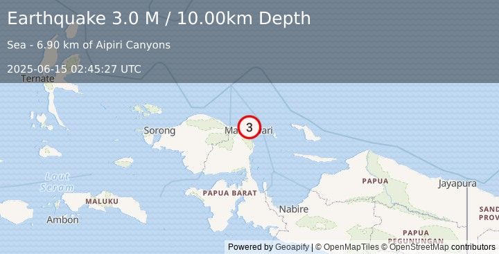 Earthquake West Papua Region, Indonesia (3.0 M) (2025-06-15 02:45:27 UTC)