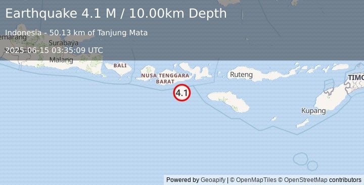 Earthquake Sumbawa Region, Indonesia (4.1 M) (2025-06-15 03:35:09 UTC)