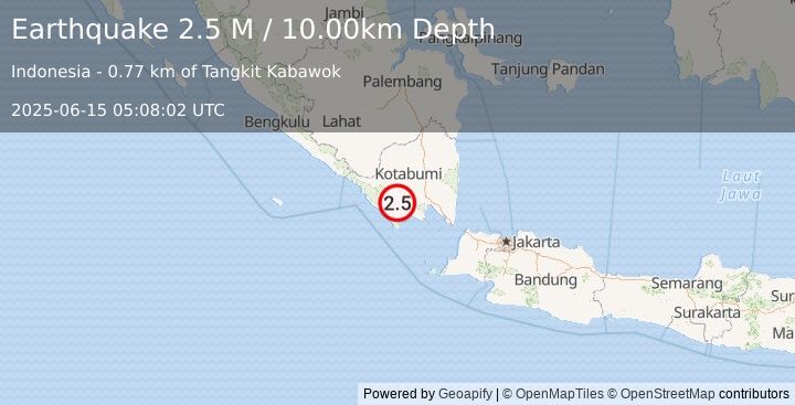 Earthquake Southern Sumatra, Indonesia (2.5 M) (2025-06-15 05:08:02 UTC)