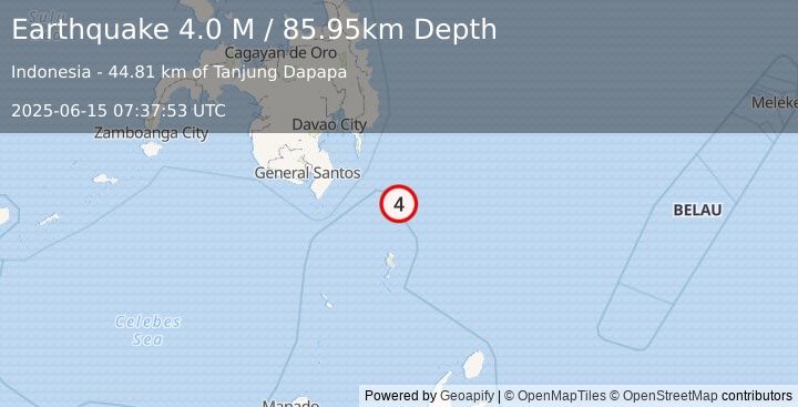 Earthquake Mindanao, Philippines (4.0 M) (2025-06-15 07:37:53 UTC)