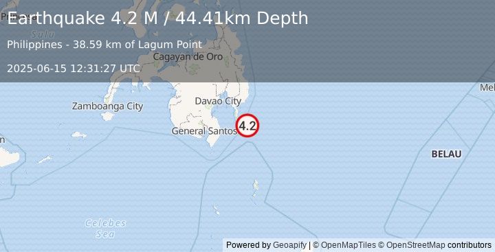 Earthquake Mindanao, Philippines (4.2 M) (2025-06-15 12:31:27 UTC)