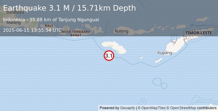 Earthquake Sumba Region, Indonesia (3.1 M) (2025-06-15 13:55:54 UTC)