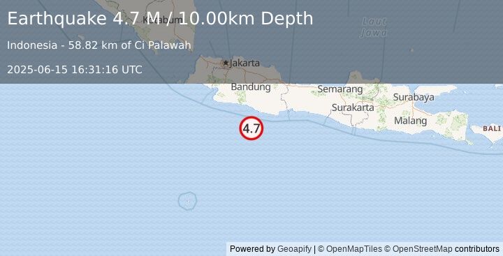 Earthquake Java, Indonesia (4.7 M) (2025-06-15 16:31:17 UTC)