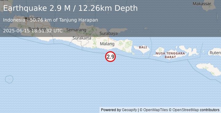 Earthquake Java, Indonesia (2.9 M) (2025-06-15 18:51:32 UTC)