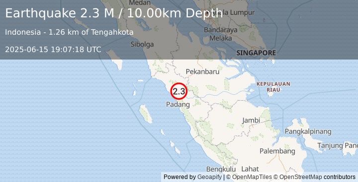 Earthquake Southern Sumatra, Indonesia (2.3 M) (2025-06-15 19:07:18 UTC)