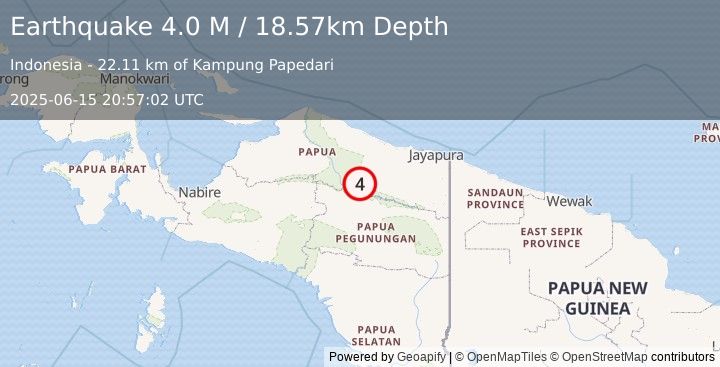Earthquake West Papua, Indonesia (4.1 M) (2025-06-15 20:57:03 UTC)