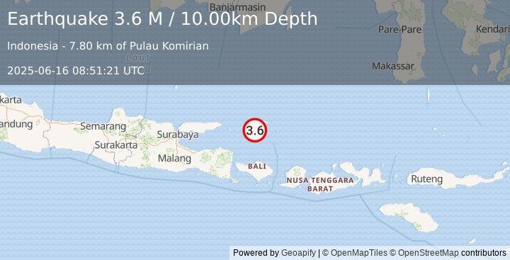 Earthquake Bali Sea (3.6 M) (2025-06-16 08:51:21 UTC)