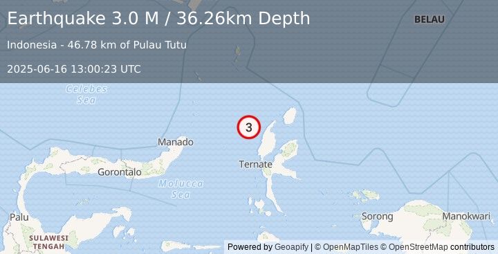 Earthquake Halmahera, Indonesia (3.0 M) (2025-06-16 13:00:23 UTC)