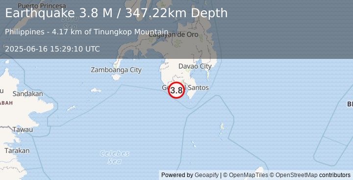 Earthquake Mindanao, Philippines (3.8 M) (2025-06-16 15:29:10 UTC)