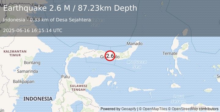 Earthquake Minahassa Peninsula, Sulawesi (2.6 M) (2025-06-16 16:15:14 UTC)