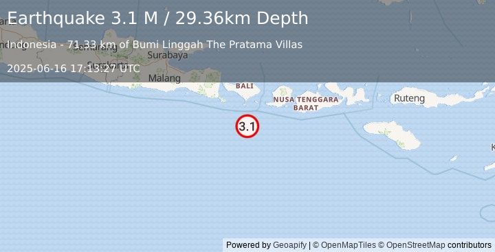 Earthquake South of Bali, Indonesia (3.1 M) (2025-06-16 17:13:27 UTC)