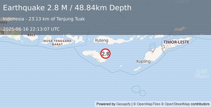 Earthquake Sumba Region, Indonesia (2.8 M) (2025-06-16 22:13:07 UTC)