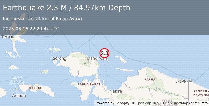 Earthquake West Papua Region, Indonesia (2.3 M) (2025-06-16 22:29:44 UTC)