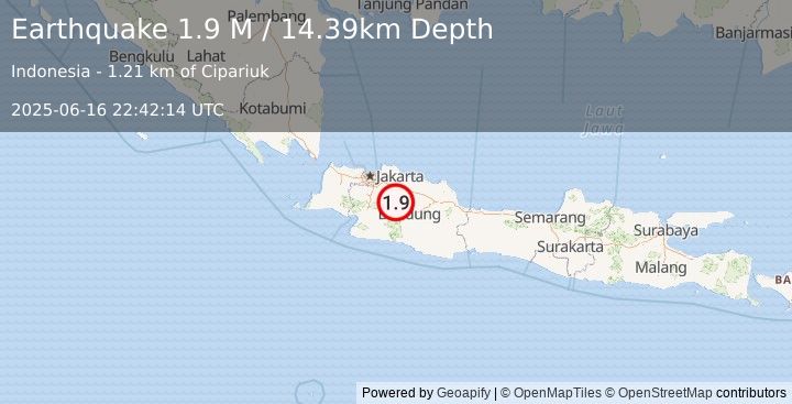 Earthquake Java, Indonesia (1.9 M) (2025-06-16 22:42:14 UTC)