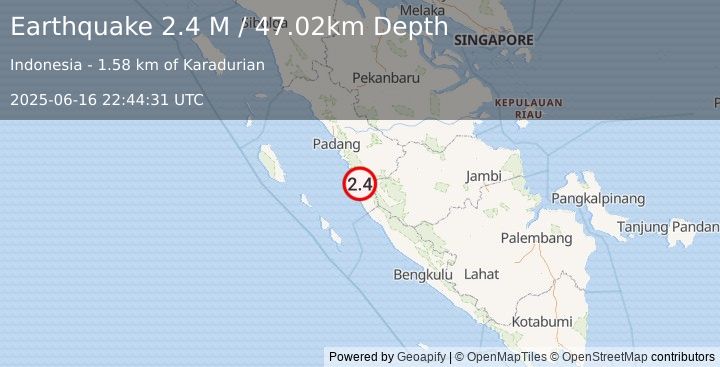 Earthquake Southern Sumatra, Indonesia (2.4 M) (2025-06-16 22:44:31 UTC)