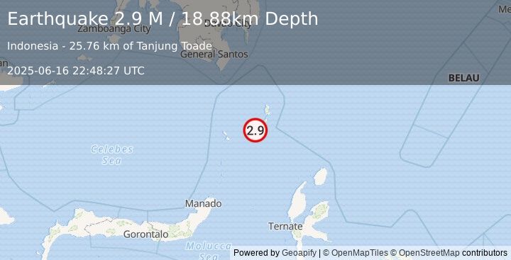Earthquake Talaud Islands, Indonesia (2.9 M) (2025-06-16 22:48:27 UTC)