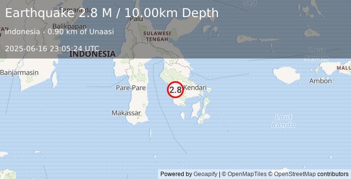 Earthquake Sulawesi, Indonesia (2.8 M) (2025-06-16 23:05:24 UTC)