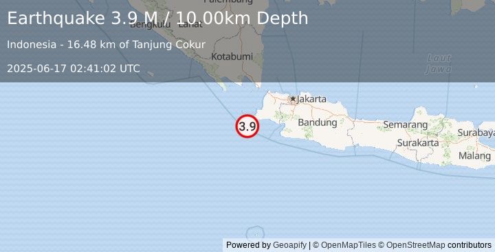 Earthquake Sunda Strait, Indonesia (3.9 M) (2025-06-17 02:41:04 UTC)