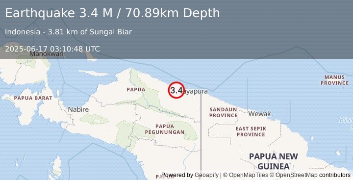 Earthquake Near North Coast of West Papua (3.4 M) (2025-06-17 03:10:48 UTC)