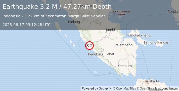 Earthquake Southern Sumatra, Indonesia (3.2 M) (2025-06-17 03:12:48 UTC)
