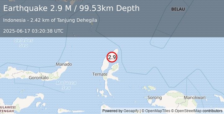 Earthquake Halmahera, Indonesia (2.9 M) (2025-06-17 03:20:38 UTC)