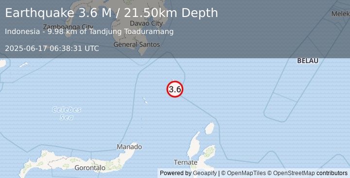Earthquake Talaud Islands, Indonesia (3.6 M) (2025-06-17 06:38:31 UTC)