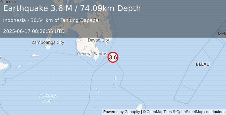 Earthquake Mindanao, Philippines (3.6 M) (2025-06-17 08:26:55 UTC)