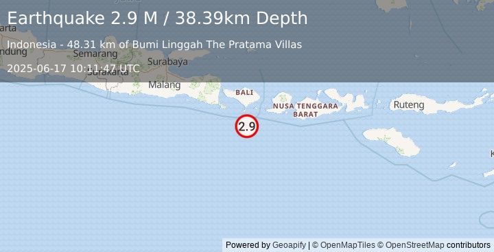 Earthquake South of Bali, Indonesia (2.9 M) (2025-06-17 10:11:47 UTC)