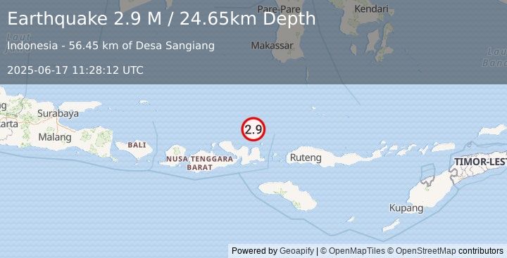 Earthquake Flores Sea (2.9 M) (2025-06-17 11:28:12 UTC)