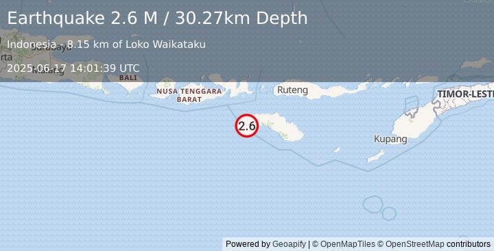 Earthquake Sumba Region, Indonesia (2.6 M) (2025-06-17 14:01:39 UTC)