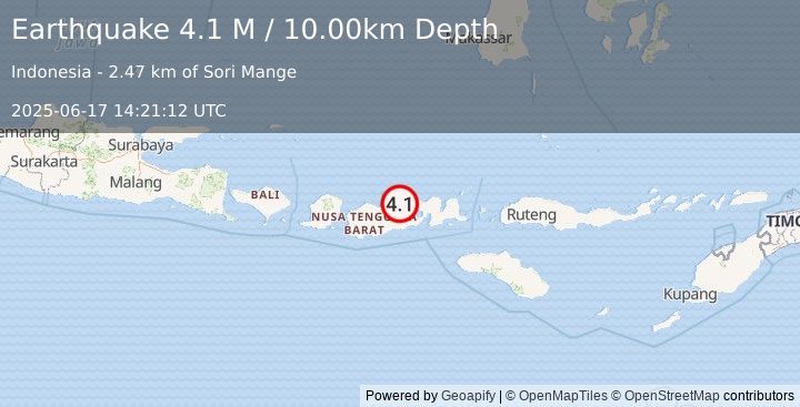 Earthquake Sumbawa Region, Indonesia (4.1 M) (2025-06-17 14:21:12 UTC)