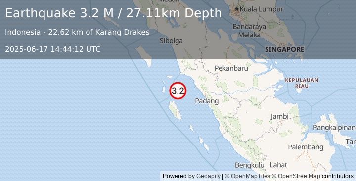 Earthquake Southern Sumatra, Indonesia (3.2 M) (2025-06-17 14:44:12 UTC)
