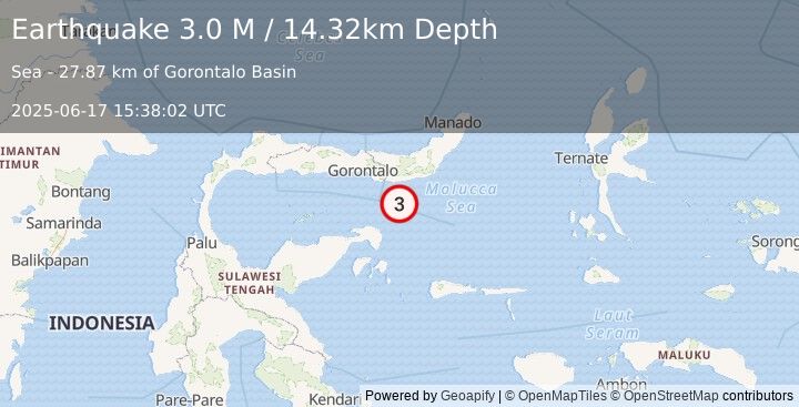 Earthquake Minahassa Peninsula, Sulawesi (3.0 M) (2025-06-17 15:38:02 UTC)