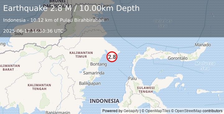 Earthquake Borneo (2.8 M) (2025-06-17 16:30:36 UTC)