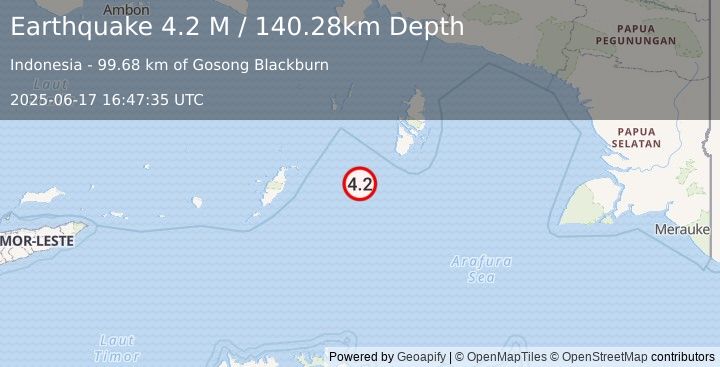 Earthquake Aru Islands Region, Indonesia (4.2 M) (2025-06-17 16:47:36 UTC)