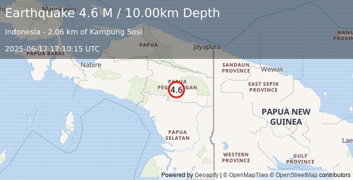 Earthquake West Papua, Indonesia (4.6 M) (2025-06-17 17:10:15 UTC)