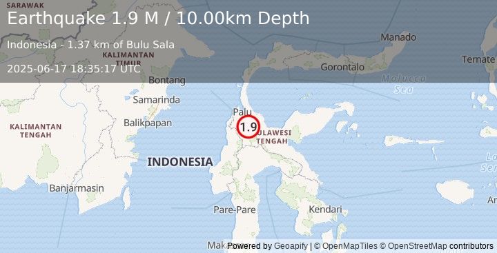 Earthquake Sulawesi, Indonesia (1.9 M) (2025-06-17 18:35:17 UTC)