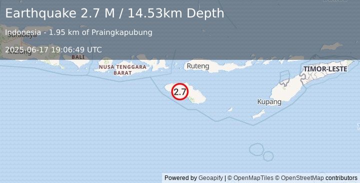Earthquake Sumba Region, Indonesia (2.7 M) (2025-06-17 19:06:49 UTC)